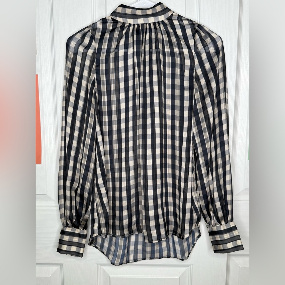 Sheer Plaid Black and Cream Women's Top